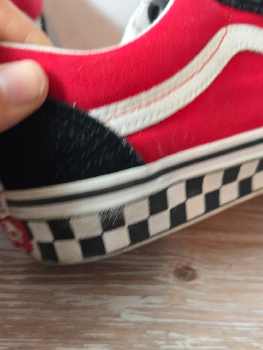 Vans Kids 6.5 Old Skool Velcro Sneakers - Red, Black & White - Picture 8 of 11